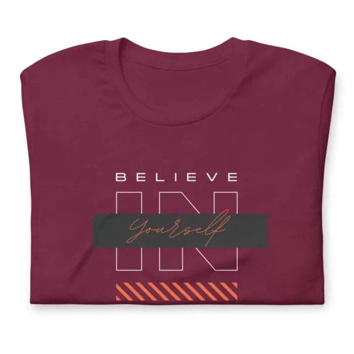 Belive unisex staple t shirt maroon front 631763ba0f46a jpg