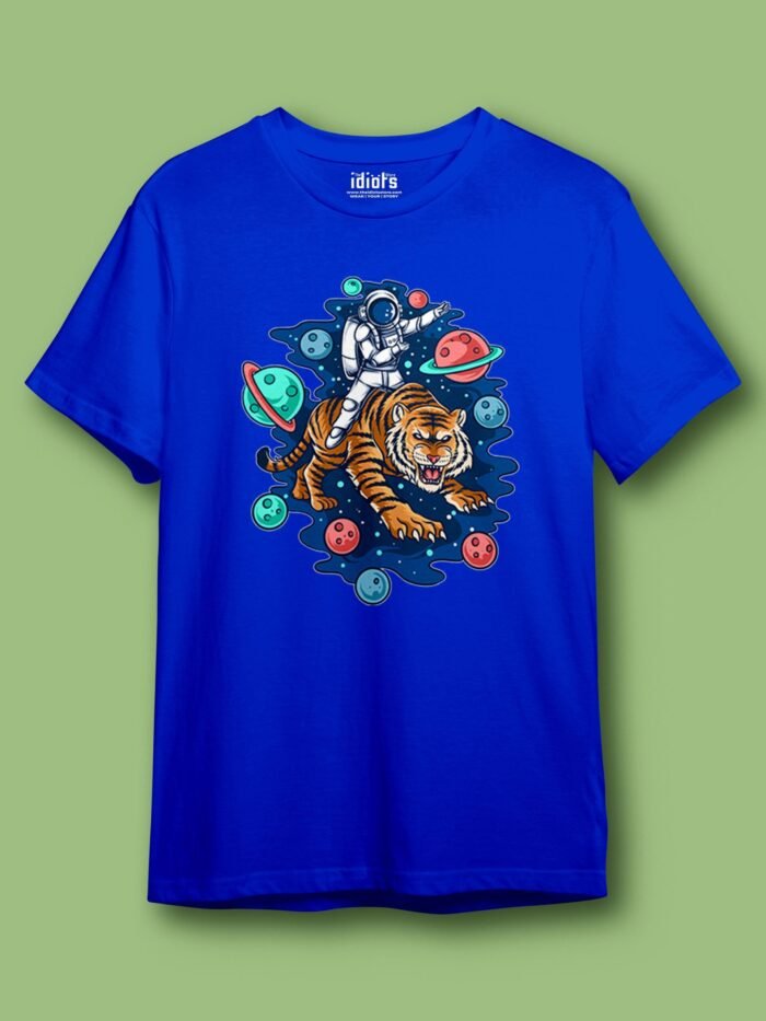 Astronaut Rides Tiger Regular T Shirt Royal Blue scaled