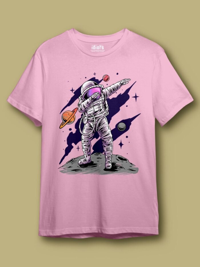 Astronaut dabbing on Moon Regular T Shirt Light Pink scaled