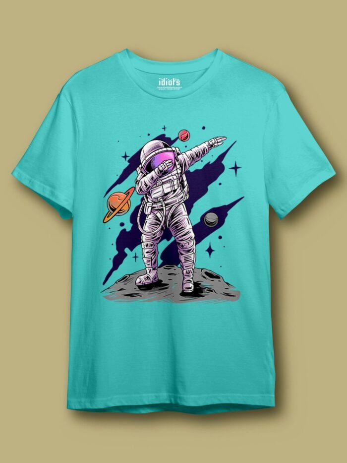 Astronaut dabbing on Moon Regular T Shirt Mint scaled