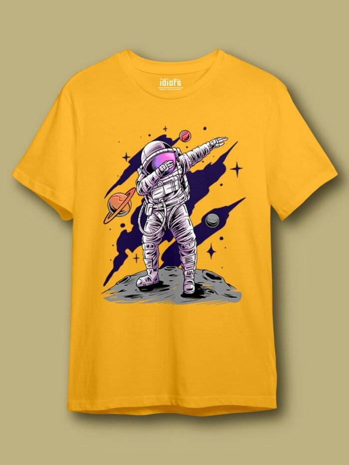 Astronaut dabbing on Moon Regular T Shirt Mustard scaled