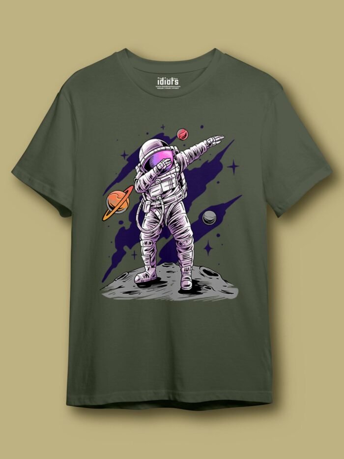 Astronaut dabbing on Moon Regular T Shirt Olive scaled
