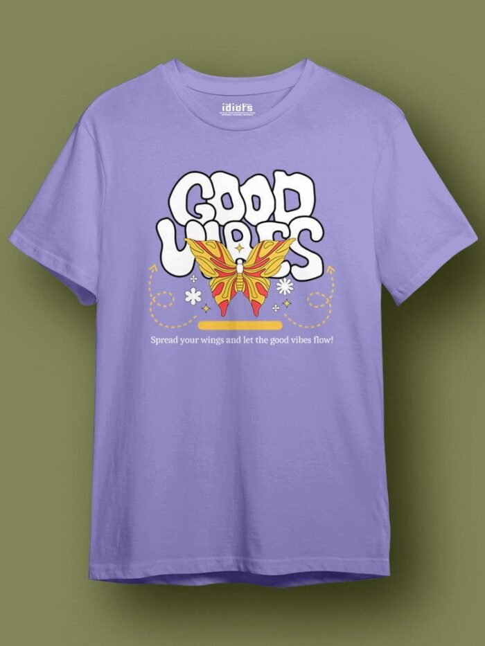Good Vibes Butterfly Regular T Shirt Lavender