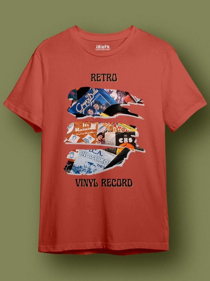 Retro Vinyl Record Regular T Shirt Coral