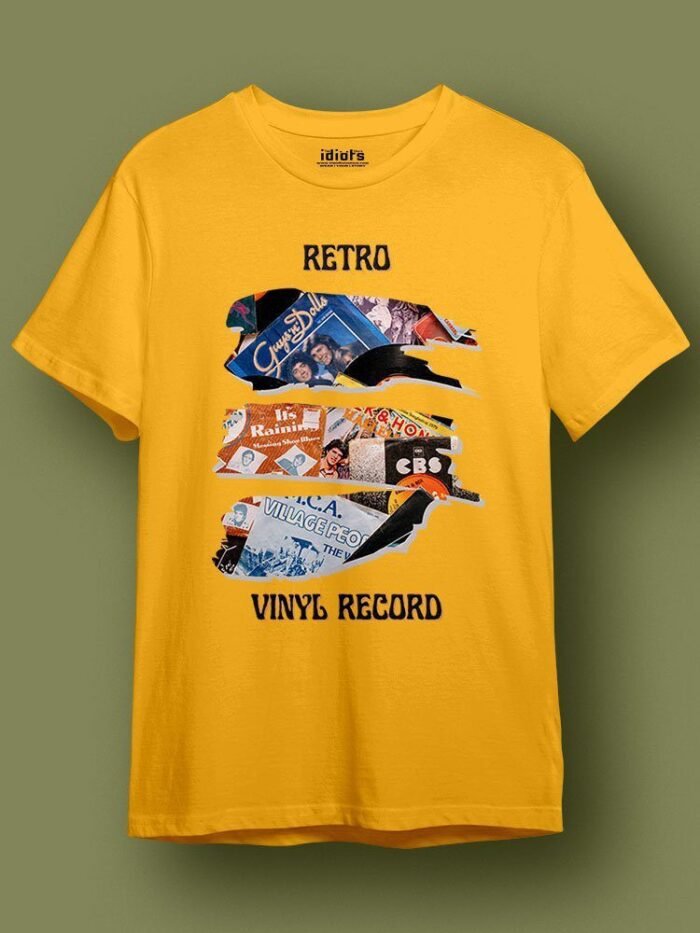 Retro Vinyl Record Regular T Shirt Mustard