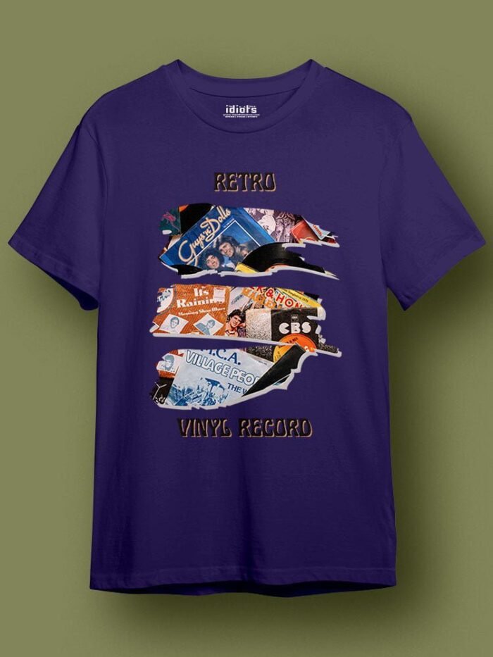 Retro Vinyl Record Regular T Shirt Purple
