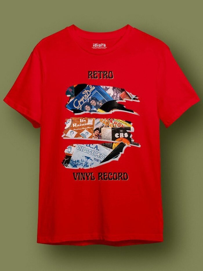 Retro Vinyl Record Regular T Shirt Red