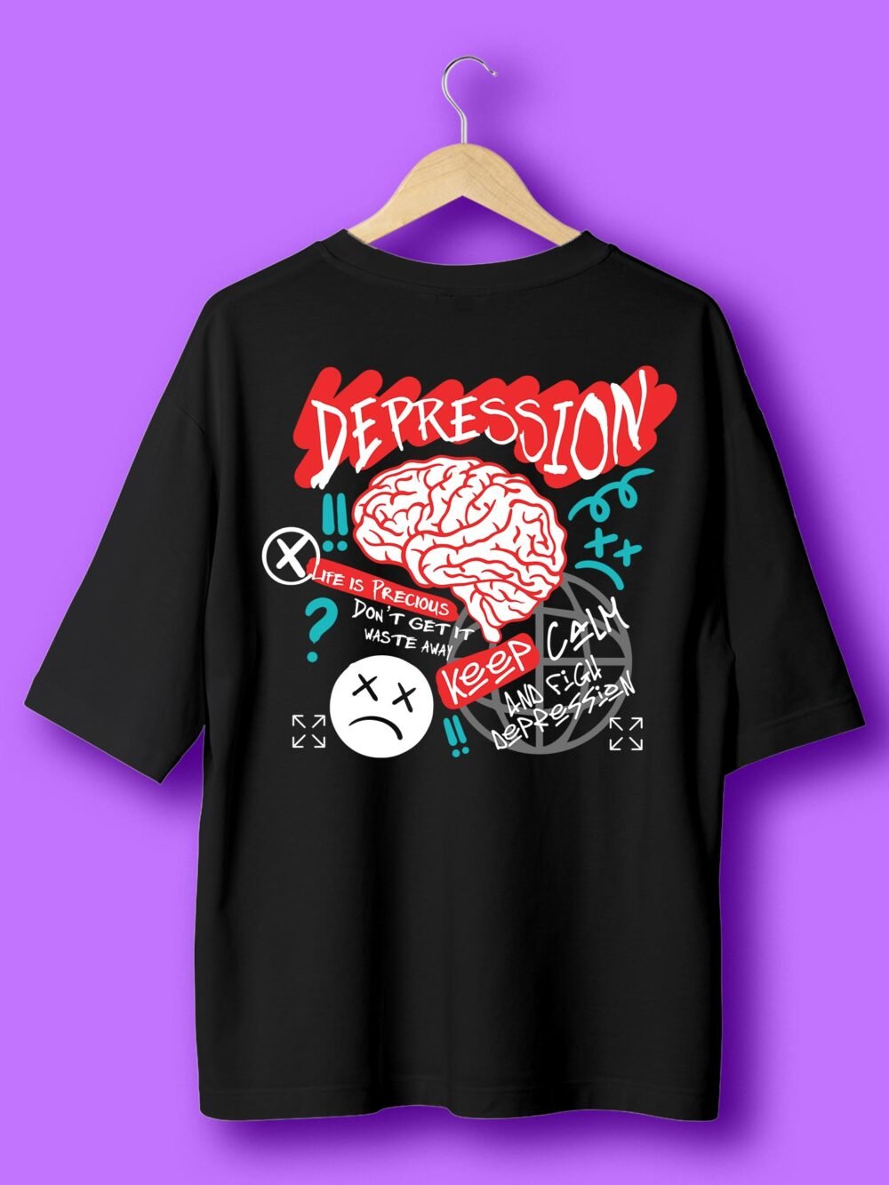 Depression oversized tshirt Back Black