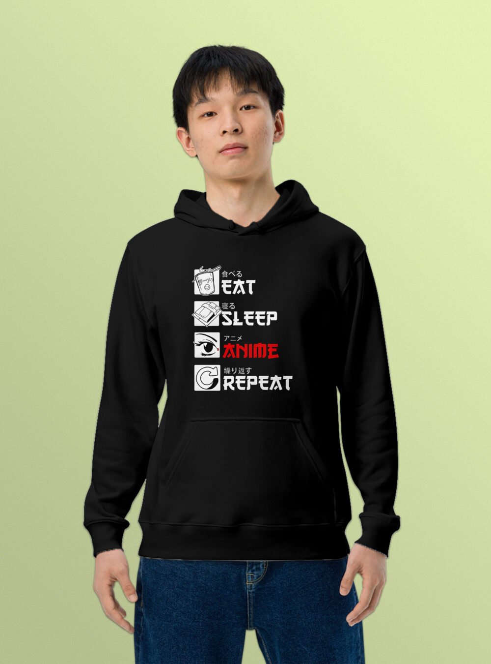 Eat Sleep Anime Repeat Hoodie Black