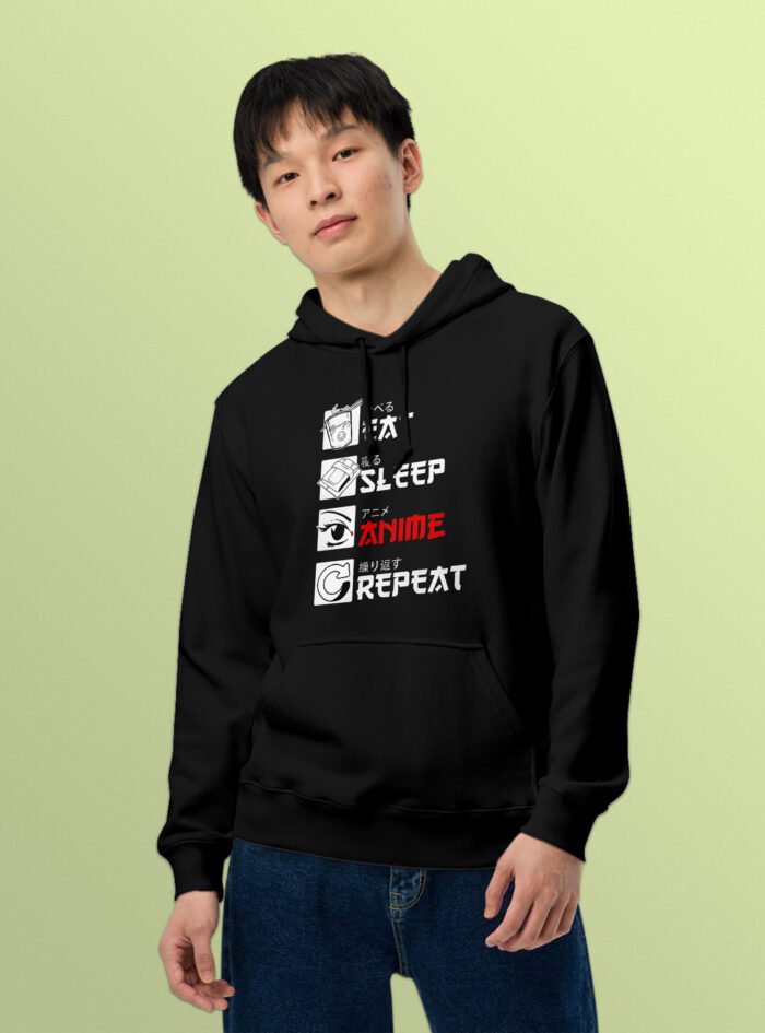 Eat Sleep Anime Repeat Hoodie Black