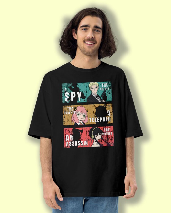 Spy Family collage Oversized T shirt Black2