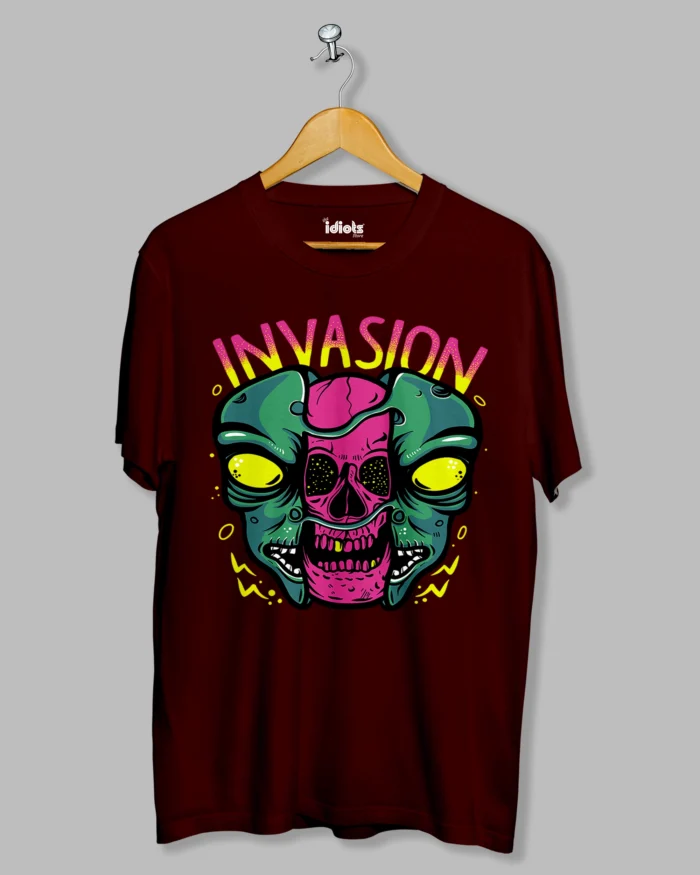 Invasion Skull Regular Tshirt Maroon