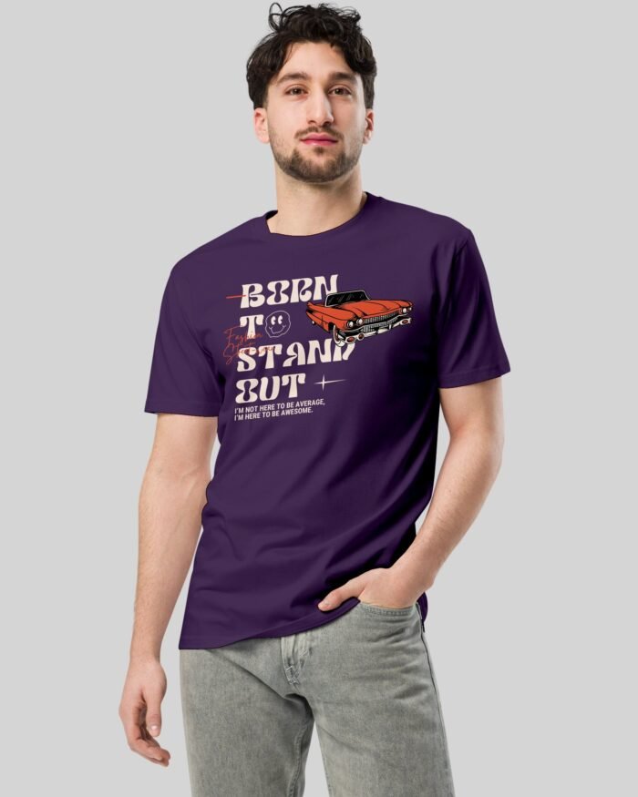 BorntobestandoutRetroNewT ShirtPurpleModel