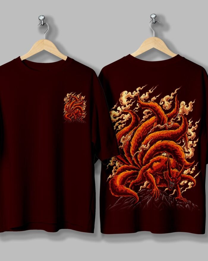 Naruto Dargon Oversized Tshirt Both Maroon