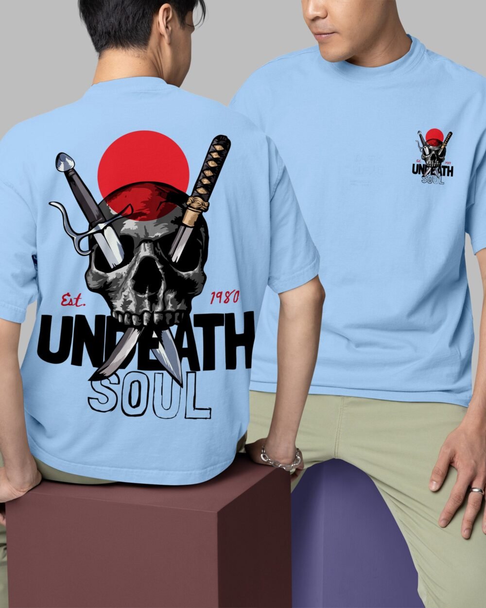 Undeath Soul Skull Both-Side Printed Oversized T-Shirt