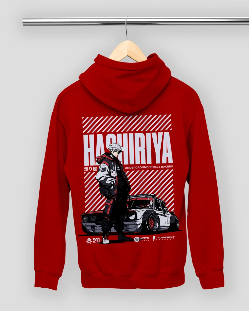 Hashiriya Anime Hoodie – Unisex Cotton Hoodie with Racing-Inspired Graphic Design