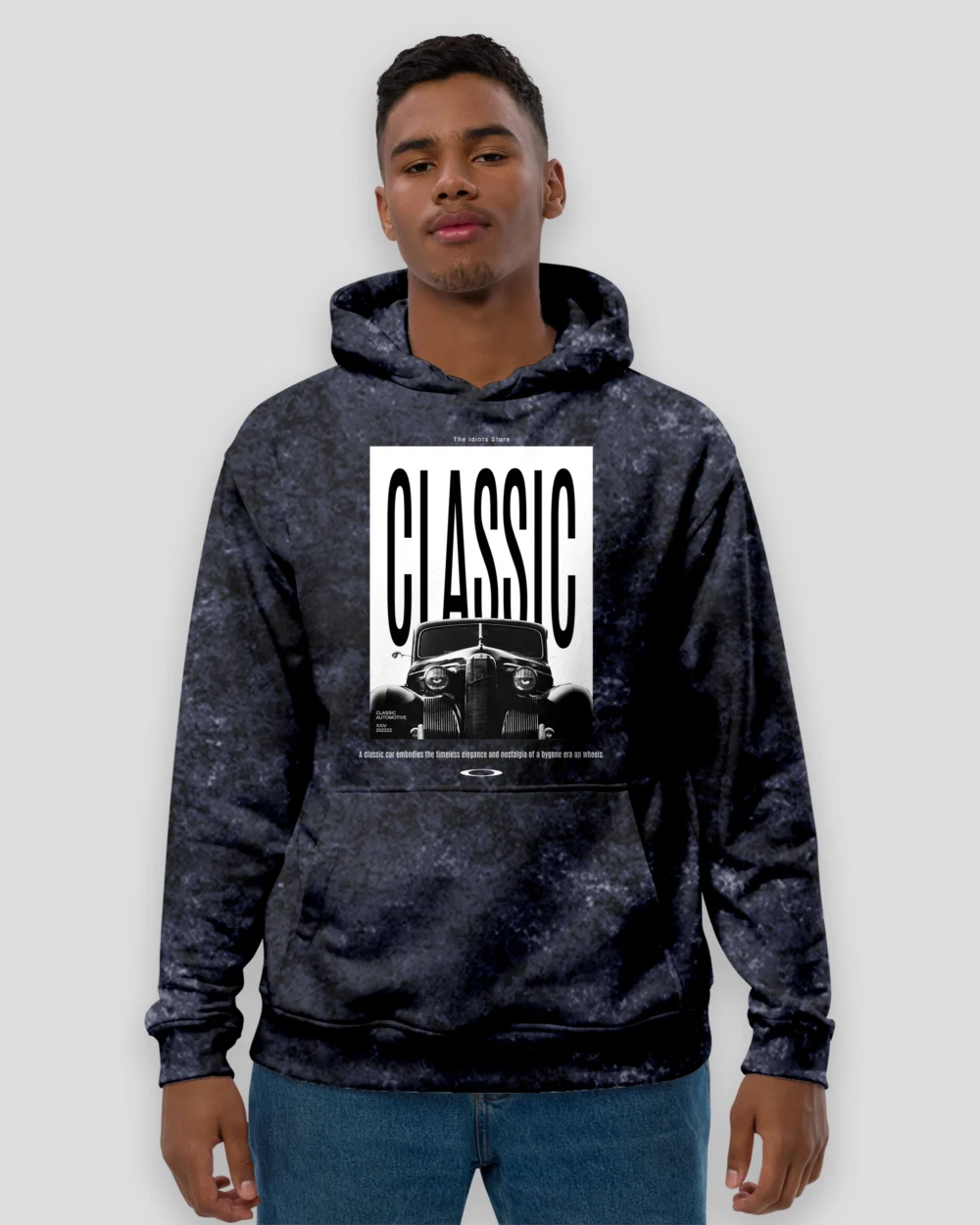 Car Retro Acid Wash Hoodie – Unisex Cotton Hoodie with Classic Car Graphic and Acid-Washed Finish