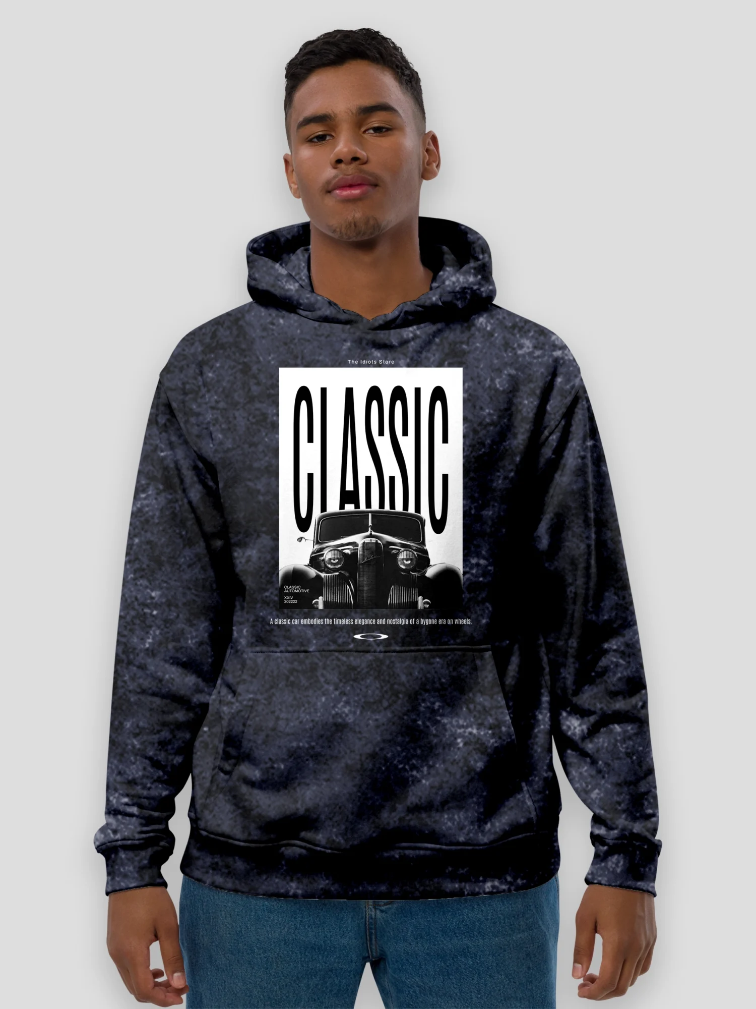 Car Retro Acid Wash Hoodie – Unisex Cotton Hoodie with Classic Car Graphic and Acid-Washed Finish