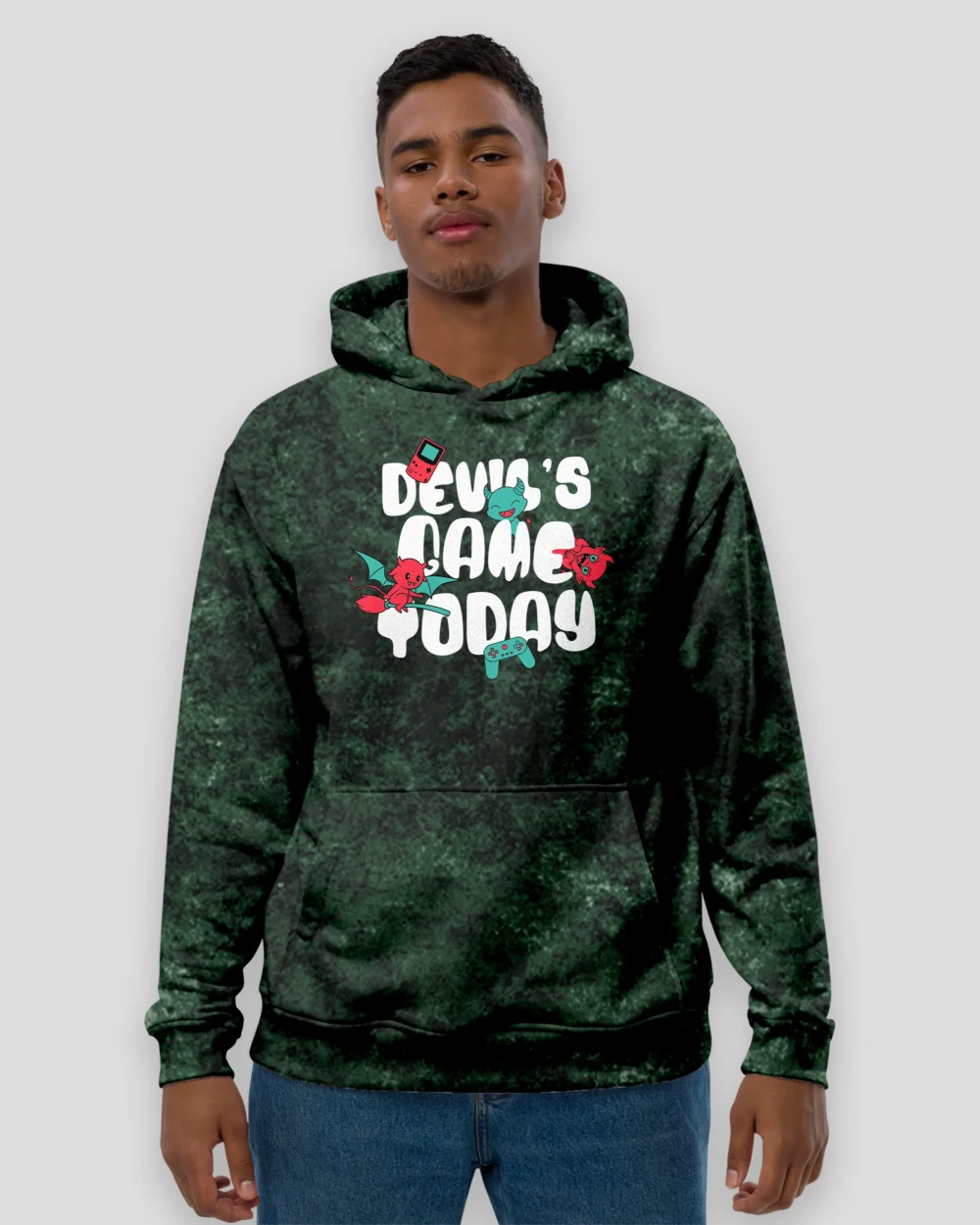 Devil's Game Today Acid Wash Hoodie – Unisex Cotton Hoodie with Edgy Graphic and Acid-Washed Finish